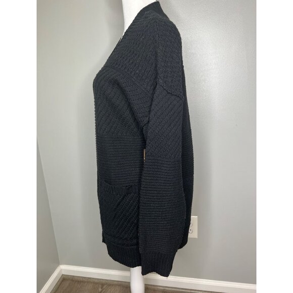 Frye Womens Donegal Black Open Knit Cardigan Sweater With Pockets Size Medium - Picture 9 of 17